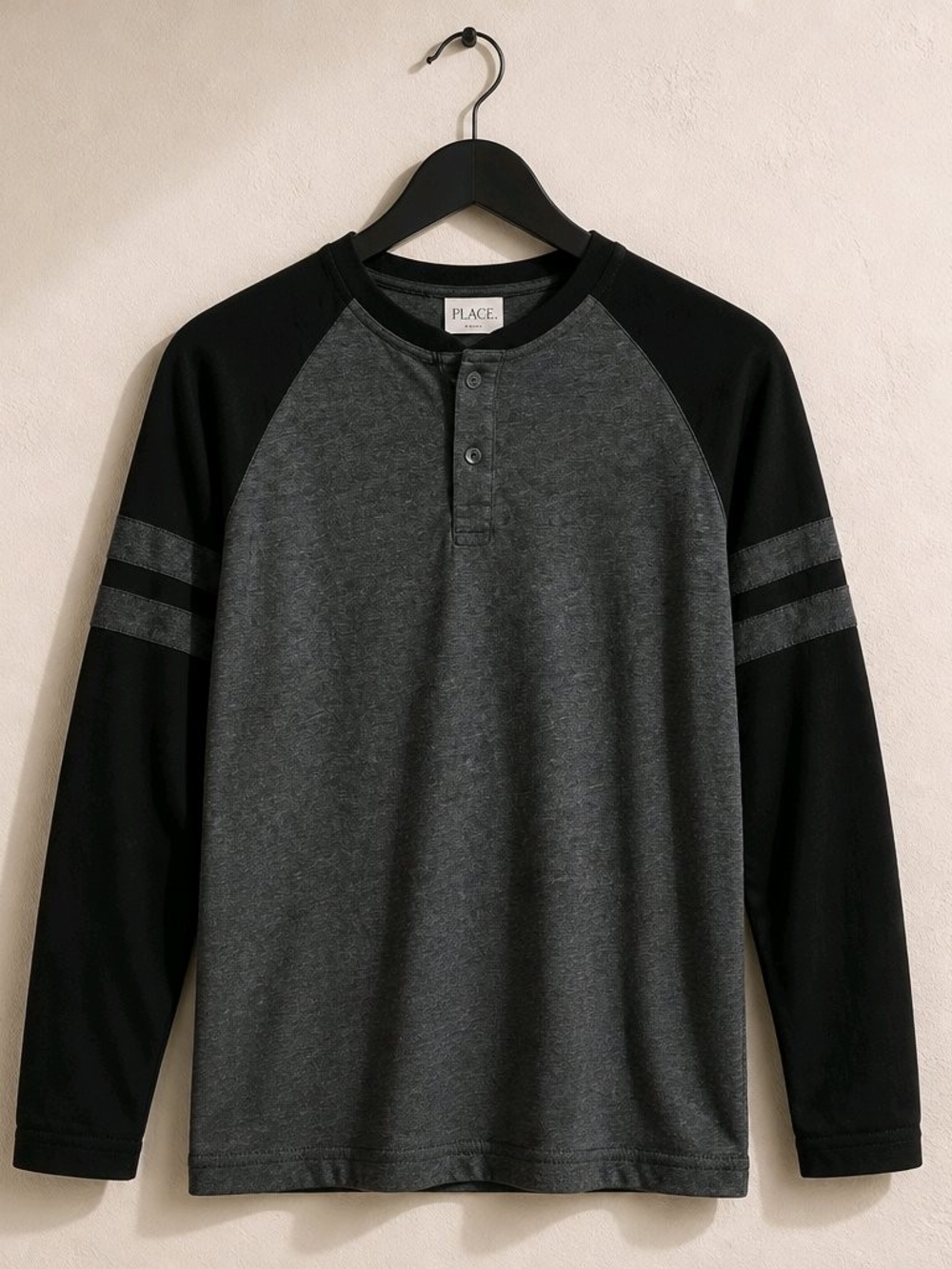 The Children's Place Charcoal Gray and Black Raglan Henley Long Sleeve Tee